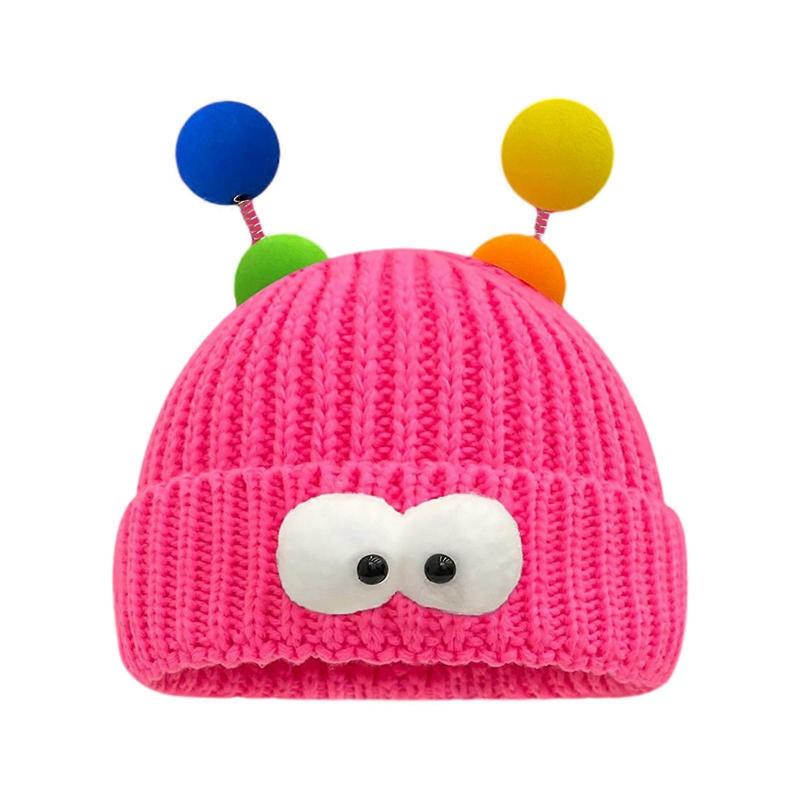 Cartoon Monsters Beanie Adult Elastic Hat Winter Warmer Knitted Hat Cold Winter Presents for Students Teenagers Skiing rose Red