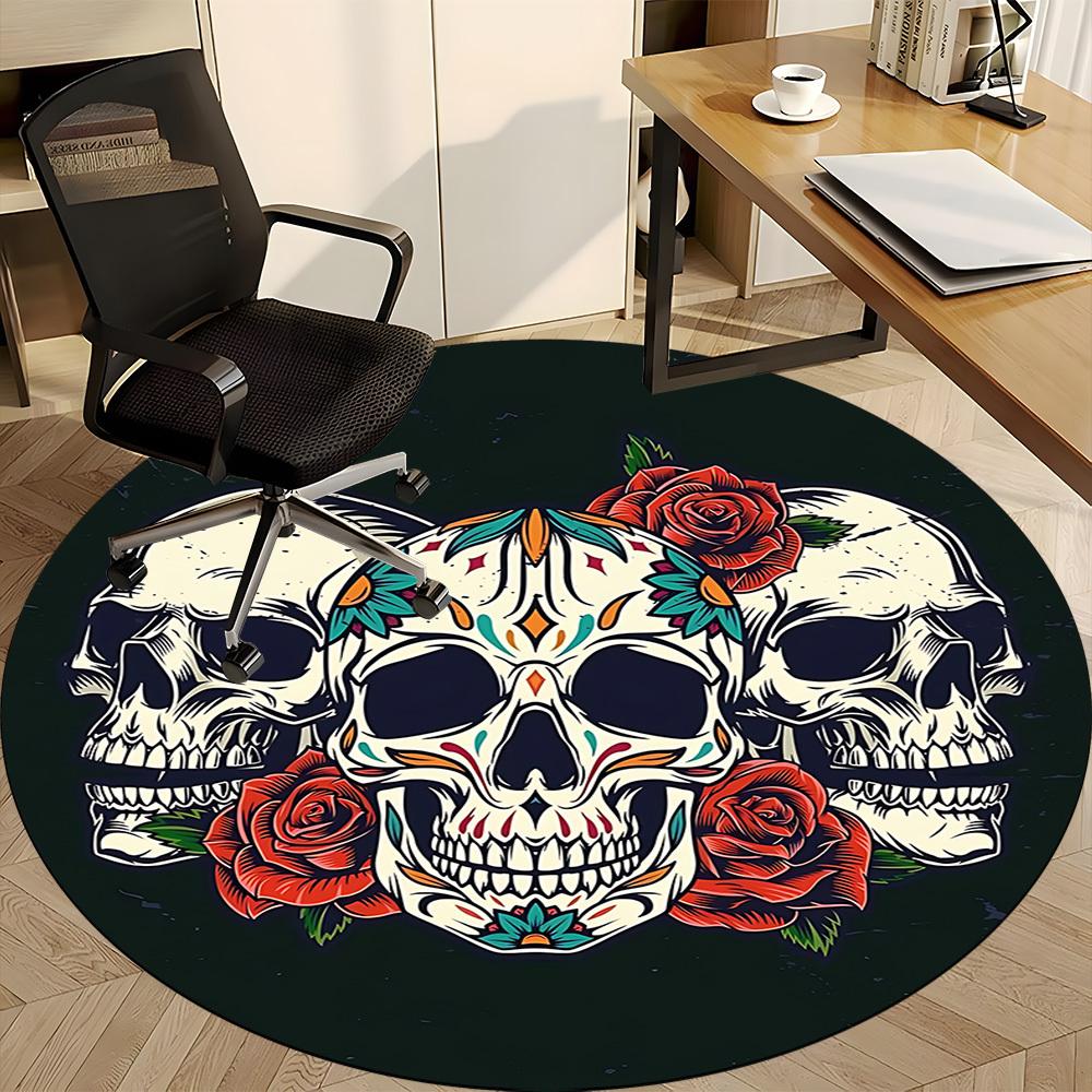 1pc Skull Roses Design Office Round Rug, Non-slip, Soft and Durable Office Rug for Interior Decoration, Perfect for Office, Beautiful Decoration yy260