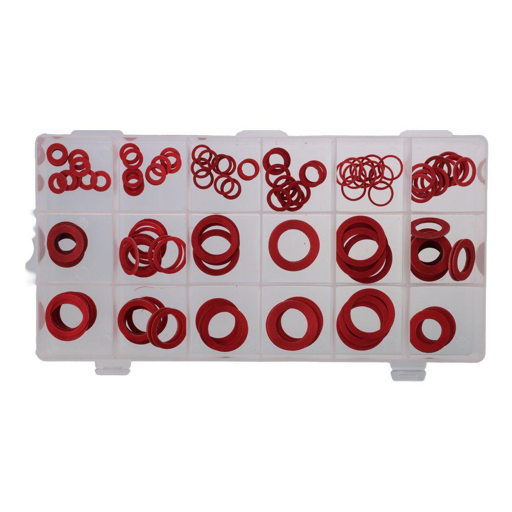 150Pcs Red Flat Washers 14 Sizes Insulation Washer with Plastic Box Flat Ring Washers