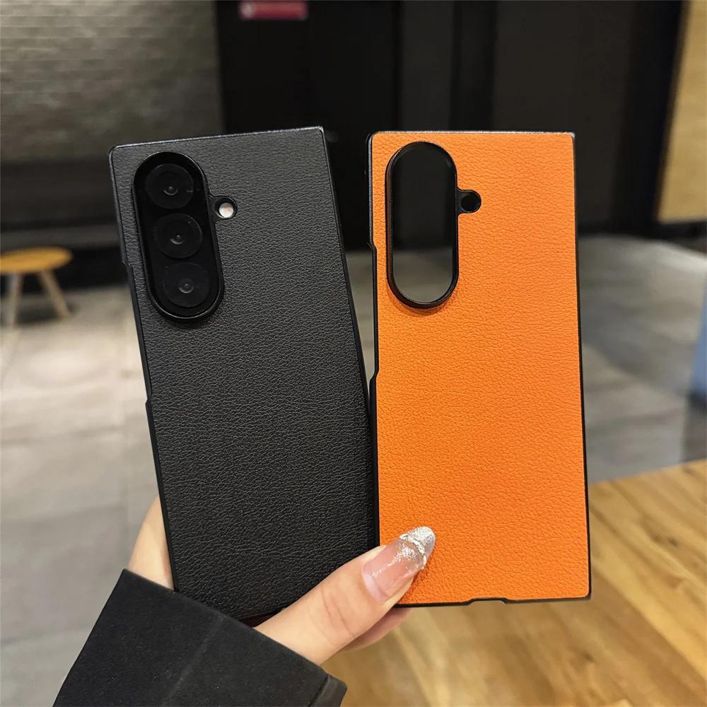 Solid Color Lichee Leather Bumper Anti-drop Phone Case for Samsung Galaxy Z Fold 8 7 6 5 4 Ultra Thin Camera Protection Cover