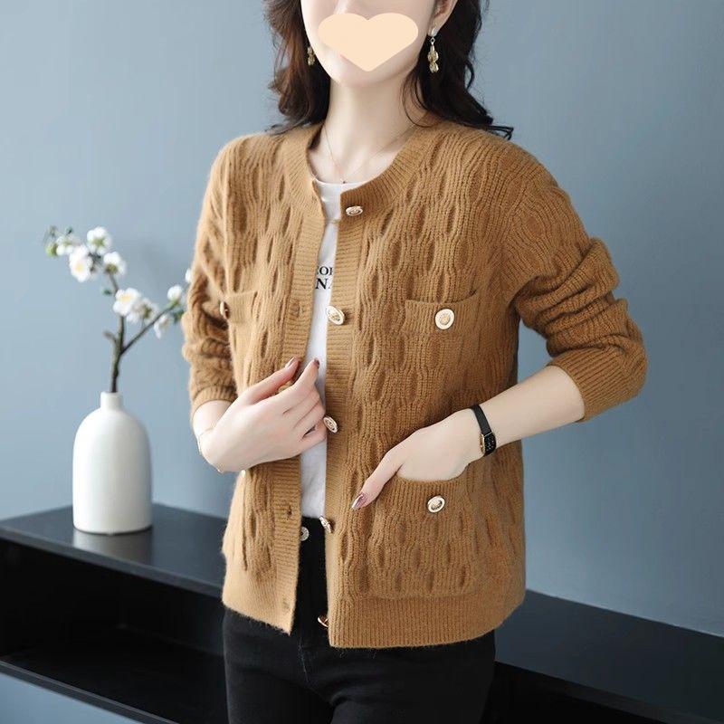 Короткая куртка-свитер. Женская осенняя одежда свободная и тонкая, в западном стиле, с небольшим ароматом, вязаный верх-кардиган.
