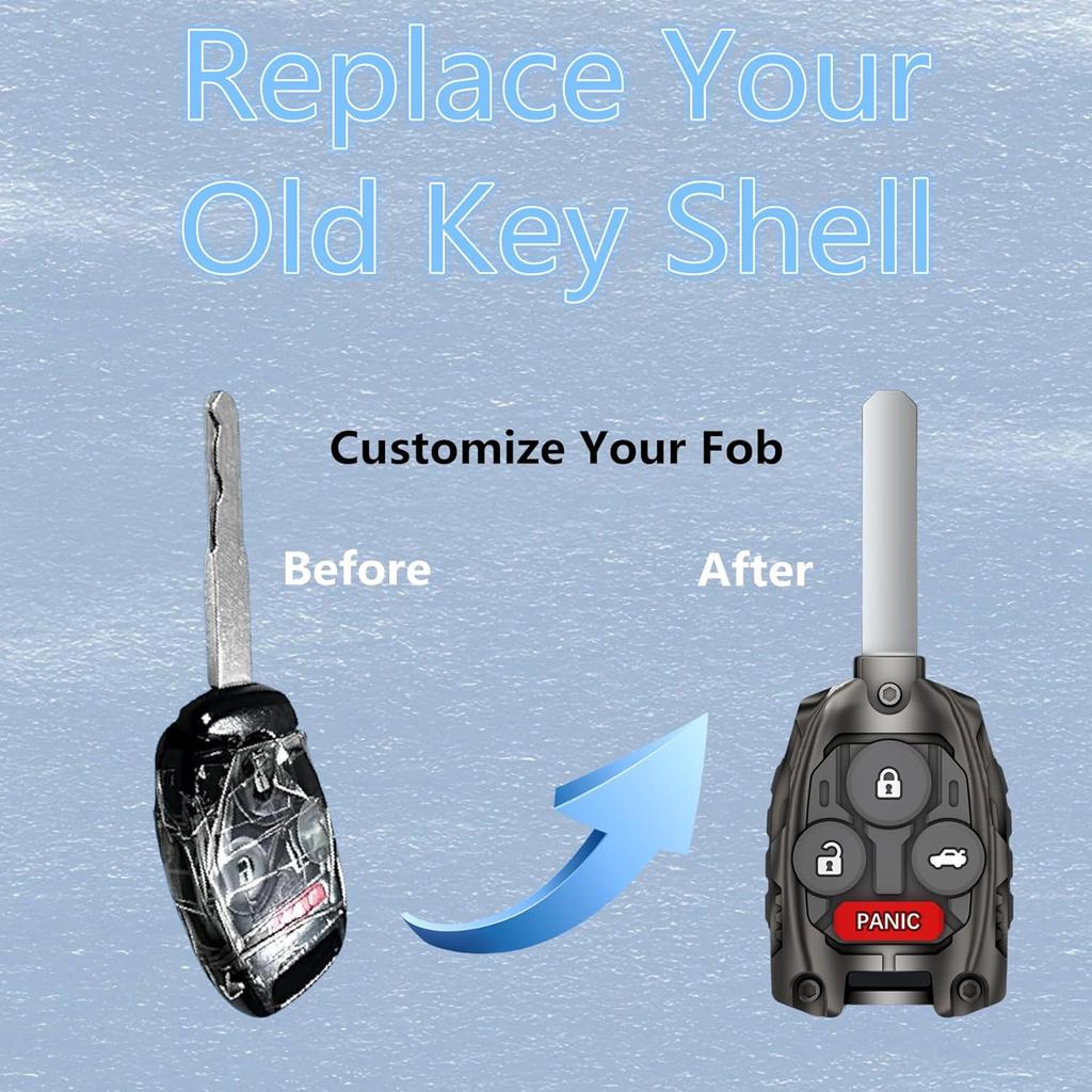 Cutting NOT Required - Upgraded Version Heavy Zinc Alloy Key Fob Shell Case Replacement for Honda Accord Civic EX CR-V Pilot Key Fob Cover (4