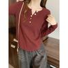 V Neck Chic Slightly Fat Sister Belly-Covering Long Sleeve T-Shirt