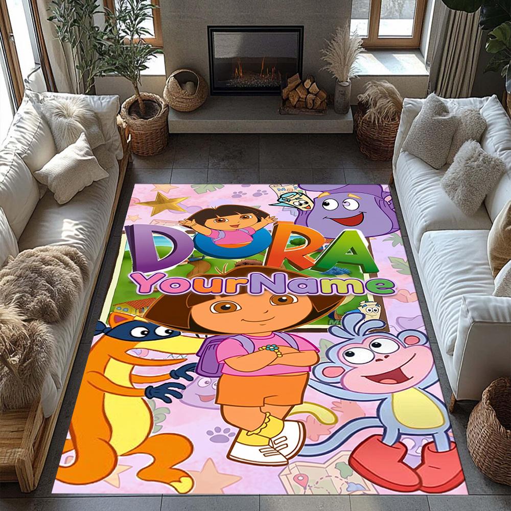 Dora Explorer Customizable Name Floor Mat Design for Playrooms Study room Dormitory Game Room Anti-slip Rug Office home decor