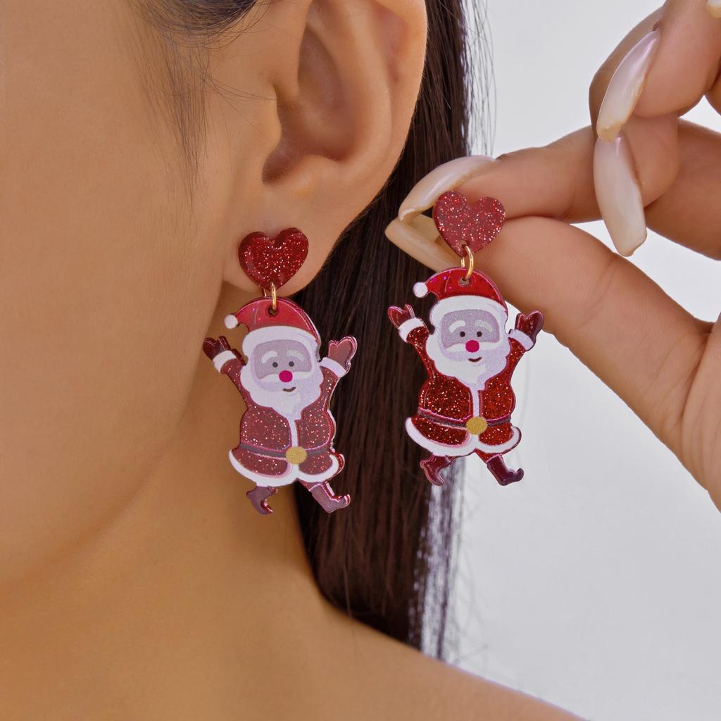 Cute Cartoon Santa Claus Dangle Earrings Stud For Women Acrylic Snowman Elk Christmas Tree Pendant Earrings New Year Party Gift