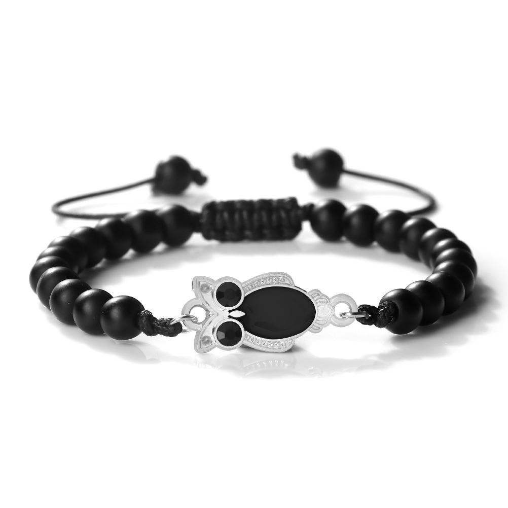 6 мм Кулон Сова Черный Матовый Браслет Для Мужчин Регулируемый Животное Шарм Браслет Бохо Готическая Бижутерия Идея Подарка Унисекс Изящный Аксессуар