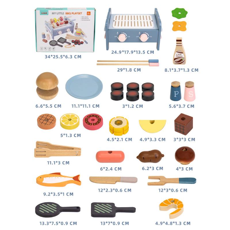 Simulation Wooden Barbecue Rack Cooking Family Interactive Children Set Toy