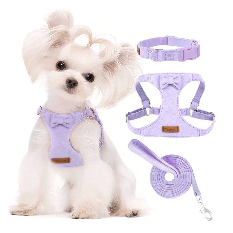 Pet Collars Trendy Premium Suede Dog Harness Leash Set-Adjustable Pet Chest Strap Soft Durable Puppy Kitten Fashion Accessories