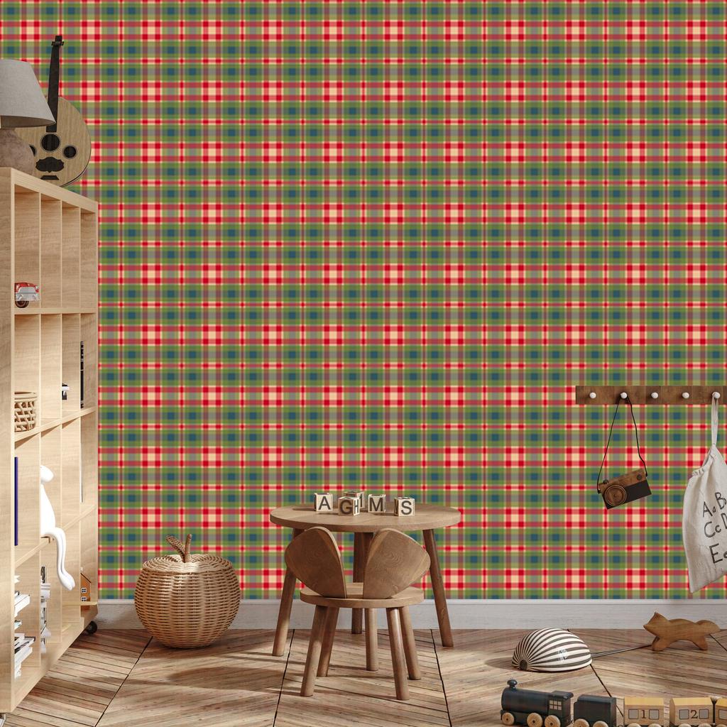 Christmas Autumn Plaid Wallpaper Red, Orange and Brown 50x1000