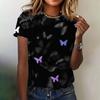 Летний топ с круглым вырезом и 3D-принтом в виде бабочек, модная повседневная женская футболка с короткими рукавами