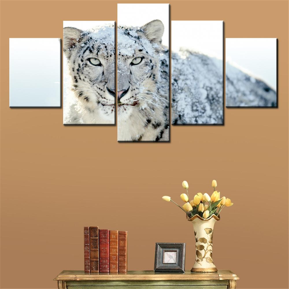 Canvas Painting 5 Pieces Snow Leopard Majestic Wilderness In Home Office Art Interior Home Decor Wallpaper For Living Room Mural