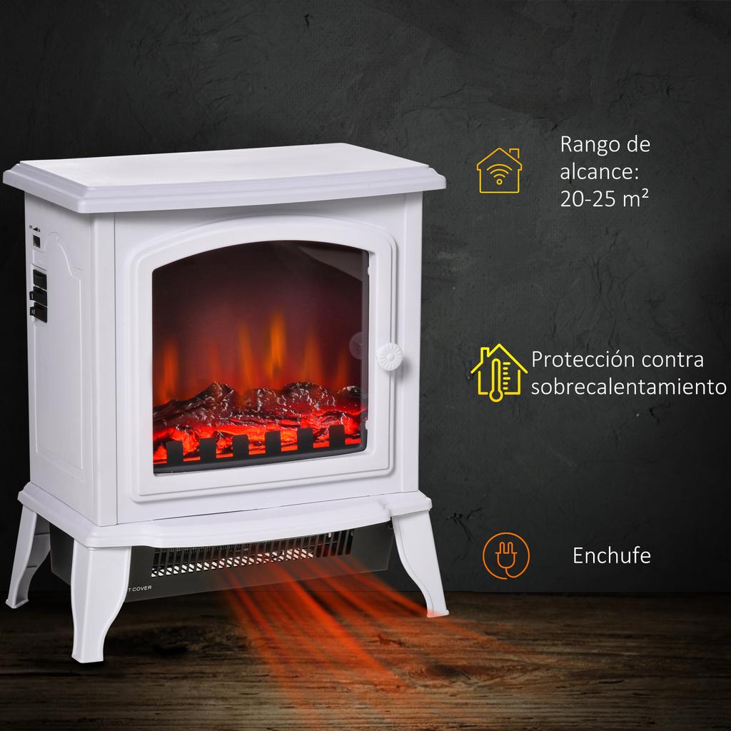 Decorative Fireplace with Adjustable Thermostat and Overheating Protection for Rooms 20-25 m² 36.5x24x45.5 cm White