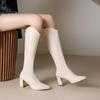 Мягкие ботфорты из искусственной кожи женские 2024 зима короткий плюш толстый каблук длинные сапоги женские черные молния сзади рыцарские