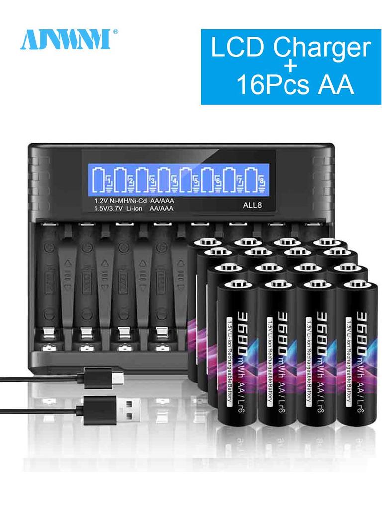 AJNWNM 1.5V AA аккумуляторная батарея 3680mWh HR6 литиевая батарея с 1.5V AA AAA литиевая батарея зарядное устройство