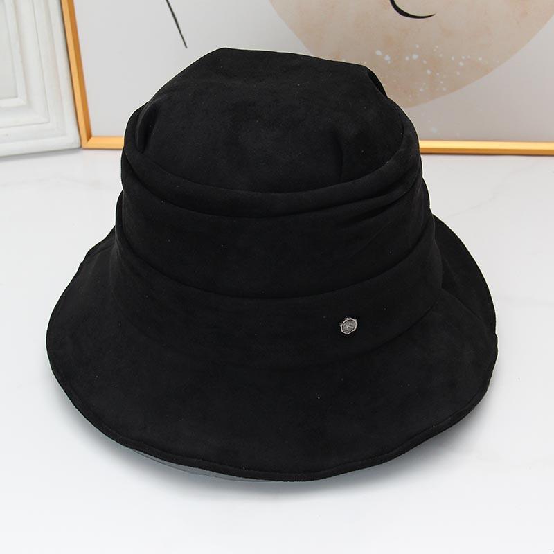 Temperament pleated bucket hat women's autumn and winter new suede fashion show small face casual soft brim basin hat tide