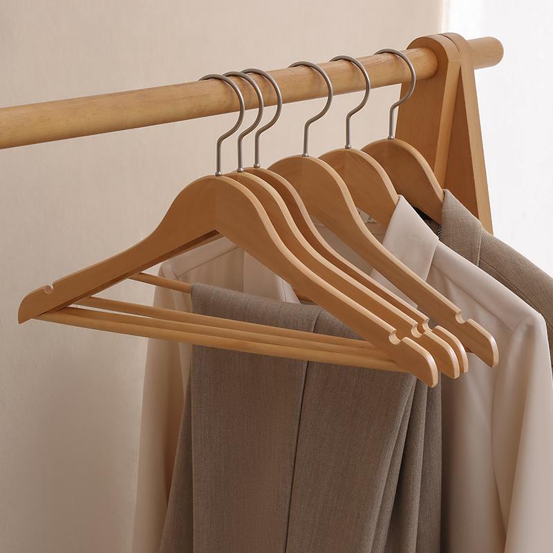 2/4 Wooden Hangers Solid Wood Hangers Clothing Store Wardrobe Wooden Clothes Hangers Home Seamless Adult Clothes Rack