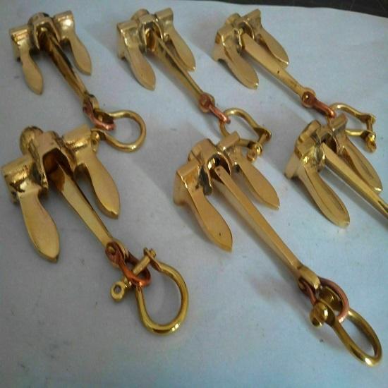 Set of 6  Brass Anchor Keychain Nautical Keychain Handcuffs Keyring Gift