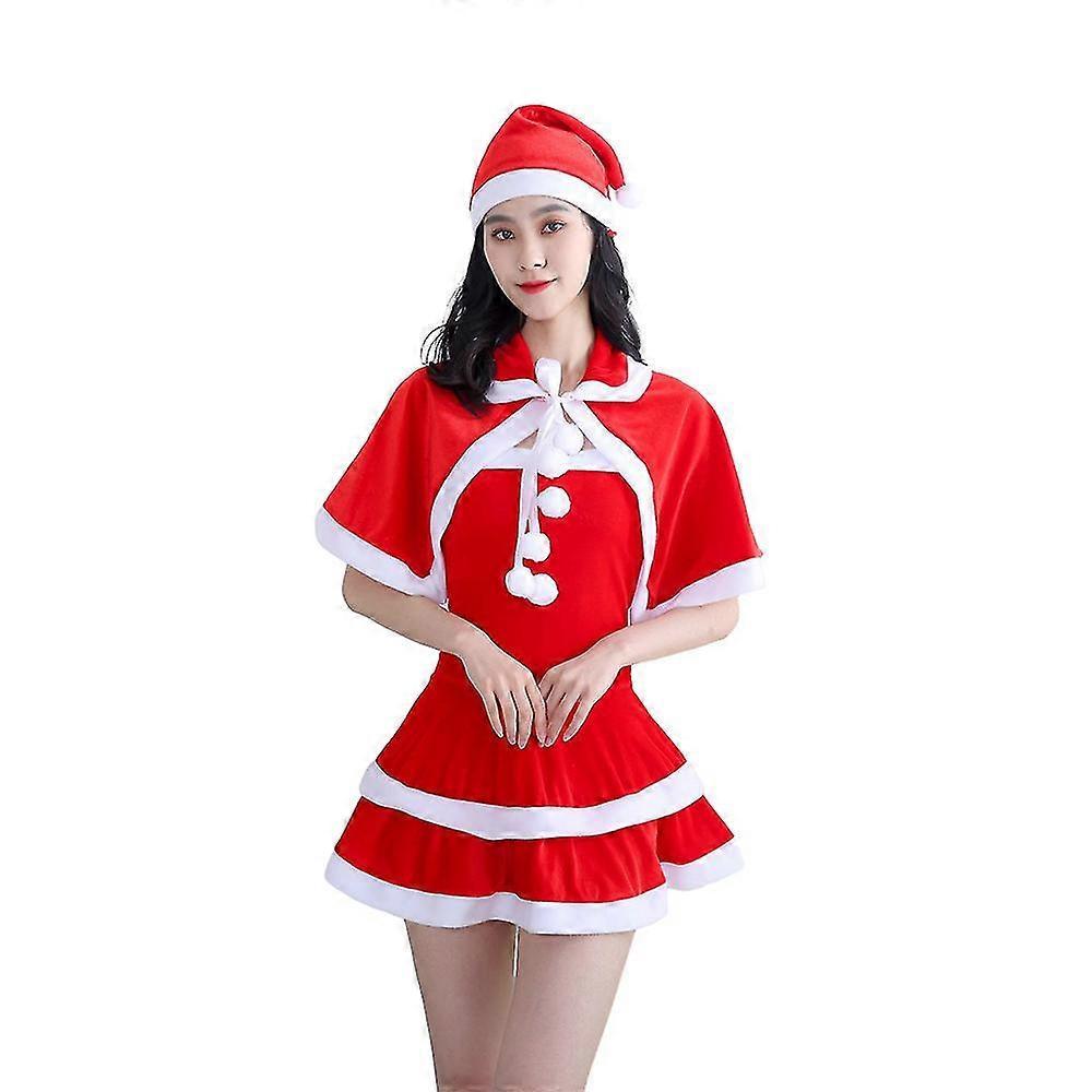 Women Christmas Santa Mean Girls Perform Cosplay Costume Props Red Santa Claus Outfit With Hat Clubwear less