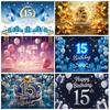 15th Birthday Theme Backdrop Black Gold Glitter Balloon for Women Men Boy Girl Party Decorations Balloon Banner Photography Prop