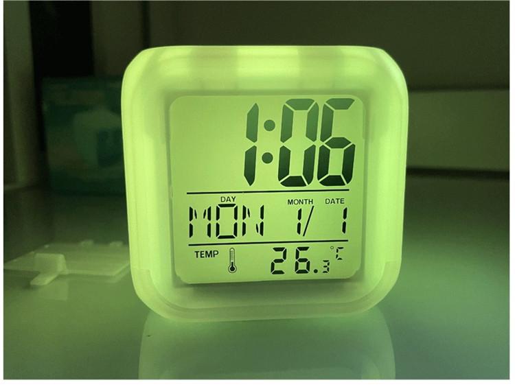 LED 7 Colors Mini Clock Smart Digital Alarm Table Clock with Thermometer Calendar Week Month Display