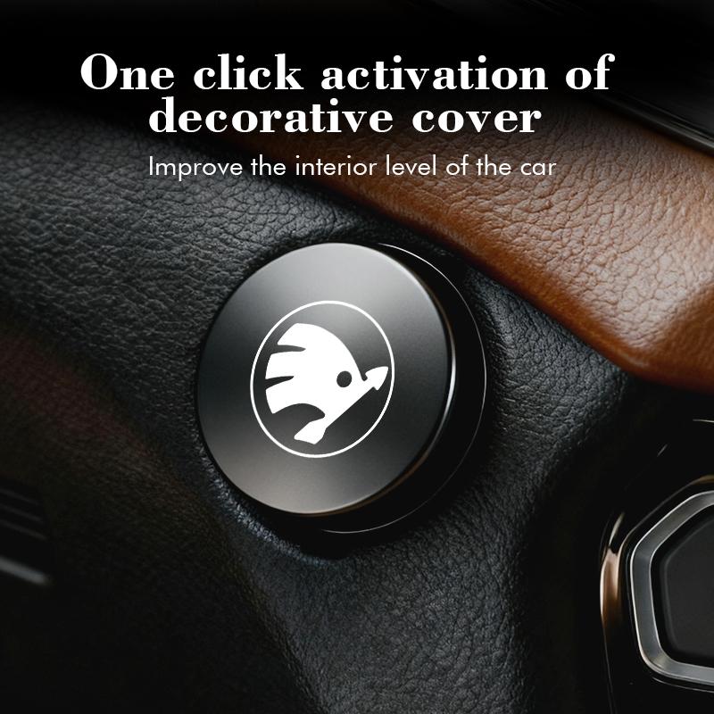 ptncy6 Car Logo One-click Start Button Decoration Protection Cover Accessories For Skoda Rapid Octavia Derivative Enyaq-iV VisionS Yeti