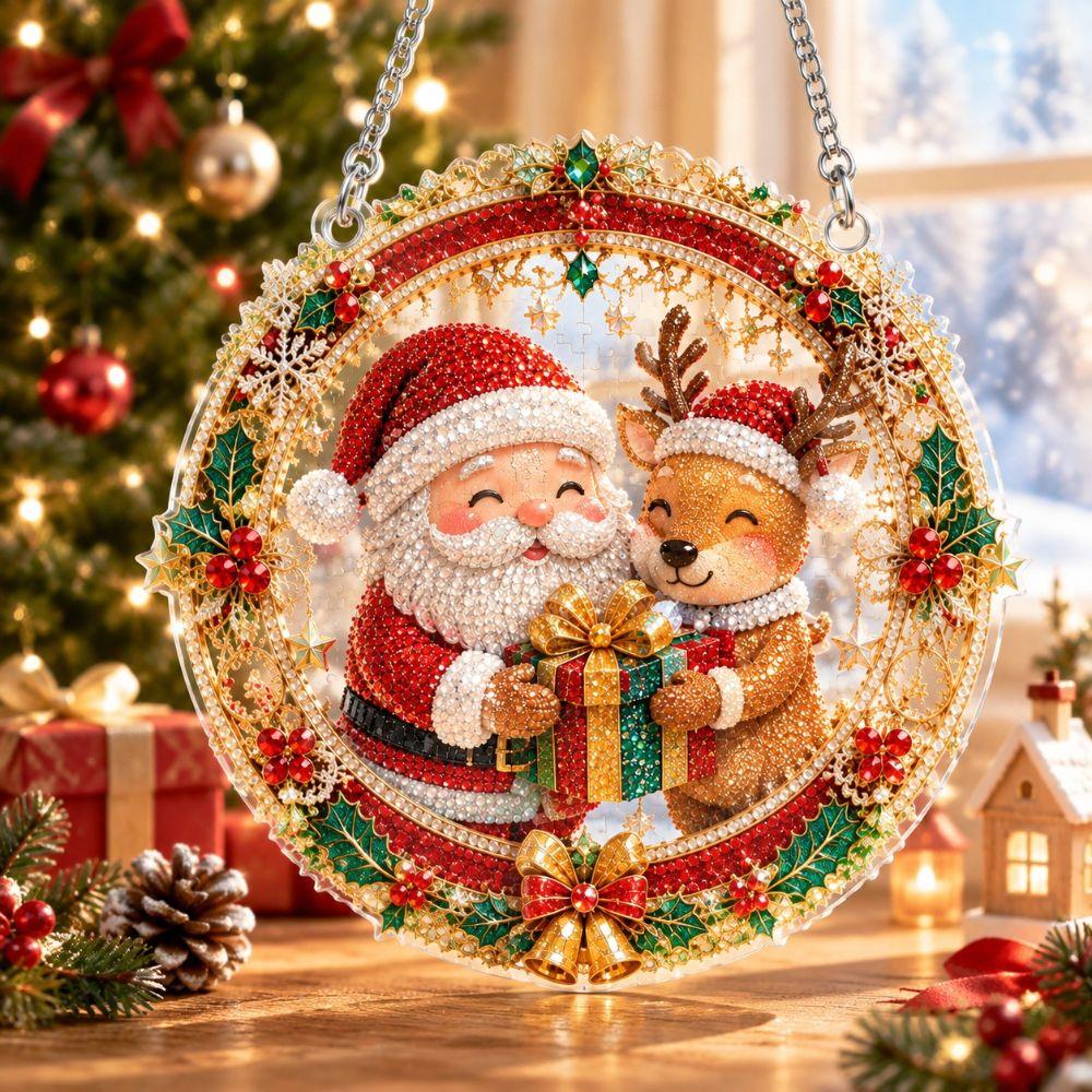 High Transparency Christmas Puzzle Ornament 100Pcs DIY Suncatcher Christmas Tree Window Display