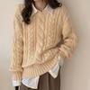 Autumn Round Neck Loose Knitted Sweater Women Vintage Casual Pullovers Women Long Sleeve Twists Winter Korean Jumpers Tops 28893