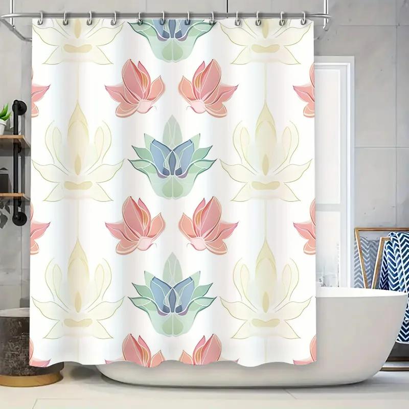 Художественная занавеска для душа с лотосами, декоративное настенное панно для ванной комнаты дома, мягкая ткань с акварельным цветочным принтом, водонепроницаемая