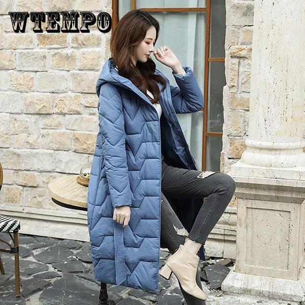 Women's Winter Long Wadded Jacket Female Plus Size Solid Color Hooded Cotton-padded Clothes Casual Loose Warm Down-filled Coats
