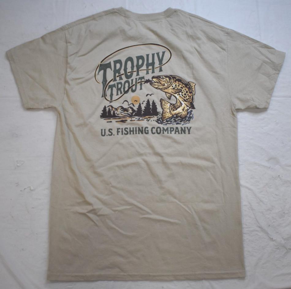 U.S. Fishing Company Mens US Fighing Co. Trophy Trout Beige Shirt New