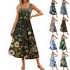 Женское летнее платье макси 2024, повседневное платье без рукавов с цветочным принтом и квадратным вырезом, струящиеся длинные пляжные элегантные сарафаны на бретелях с карманами