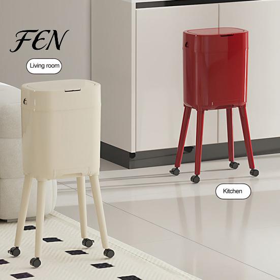 Кухонная мусорная корзина большой емкости с приподнятыми ножками и колесами, 16 л, с нажимной крышкой, высокая корзина для мусора, контейнер в ретро-стиле для