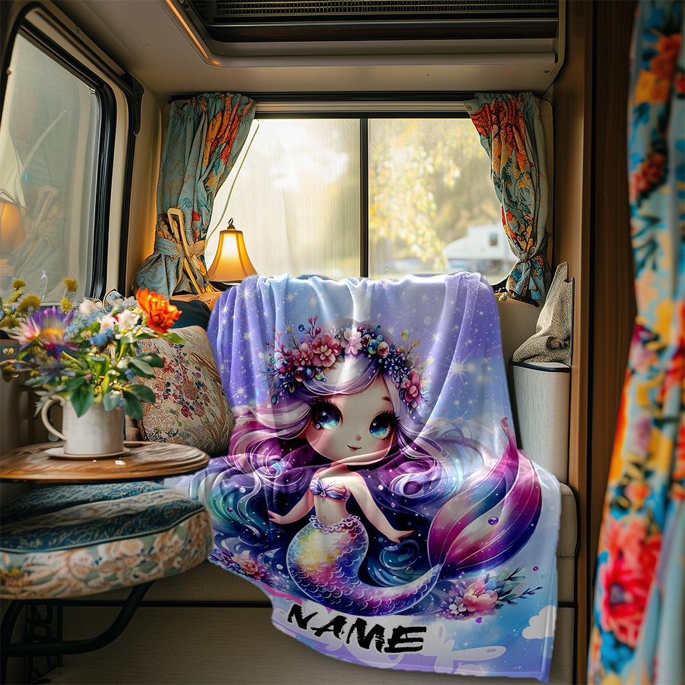 Enchanted Mermaid With Floral Crown And Tail Blanketcustomizable With Your Namecomfortable And Stylish Perfect For Travel Beds Chairs Offices Sofas
