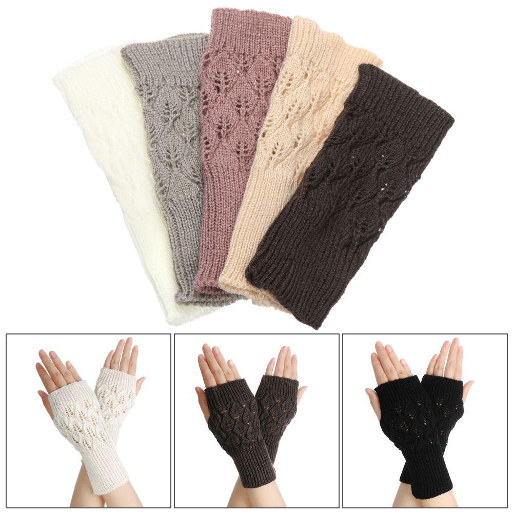 Protable Winter Autumn Warm Wool Exposed Finger Wrist Gloves Half Mitten Knitted Wool Glove