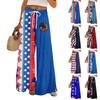 Women Summer Boho Palazzo Pants High Waist Wide Leg Independence Printing Casual Trousers With Pockets
