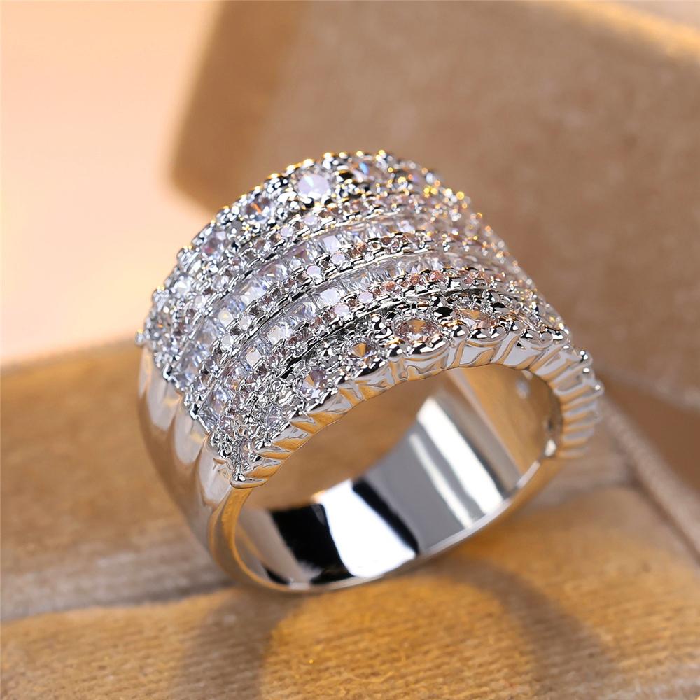 Vintage Female White Crystal Jewelry Cute Silver Color Wedding Rings For Women Luxury Engagement Valentines Day Gift