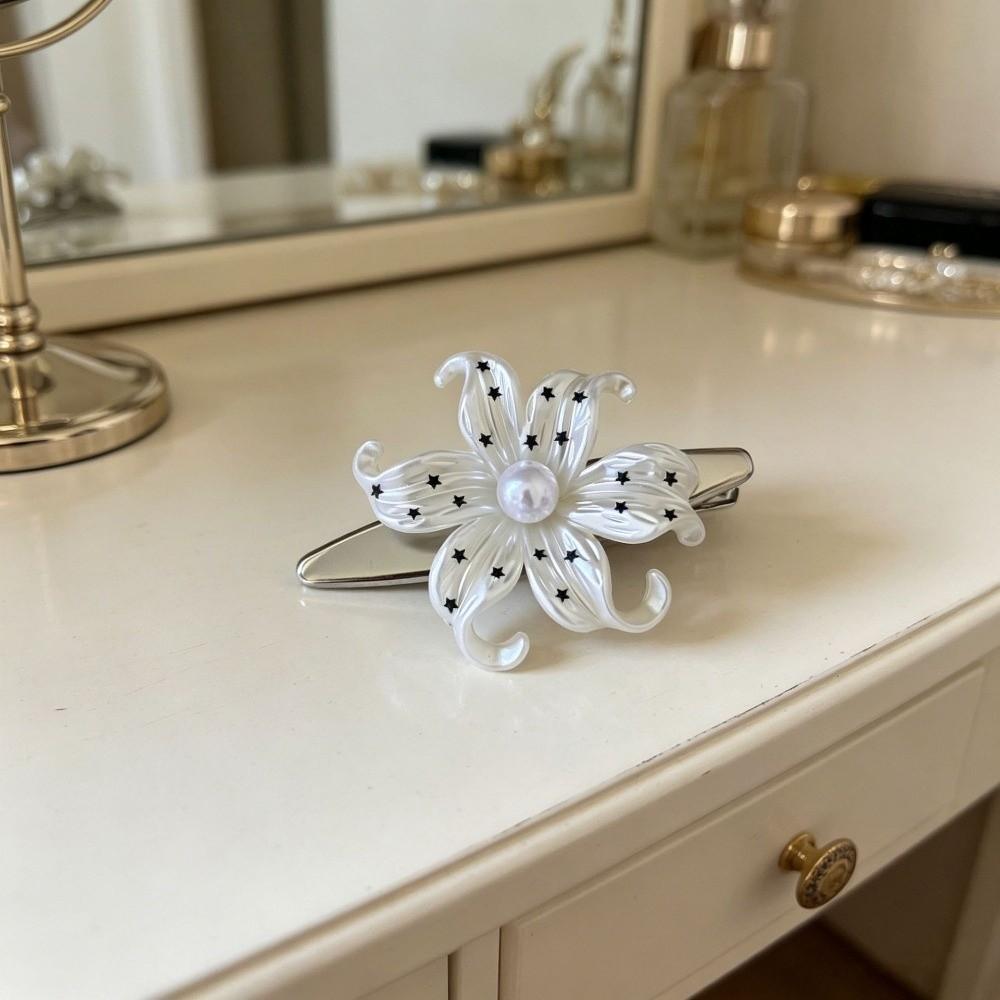 Star Print Flower Hair Clips Beige Vintage Side Clip Elegant Flower Hairpins Women