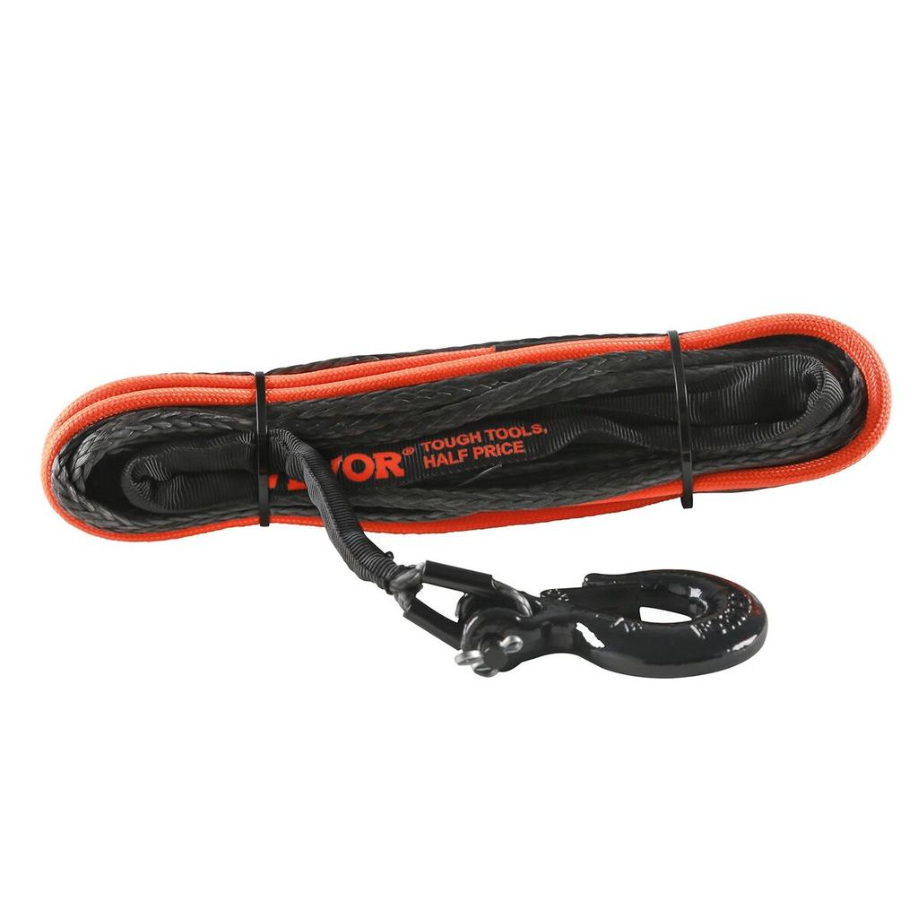 Synthetic Winch Rope, 1/4 Inch x 50 Feet 10,000 lbs Synthetic Winch Line Cable Rope with Protective Sleeve + Stopper + Forged Winch Hook + Pull Strap,