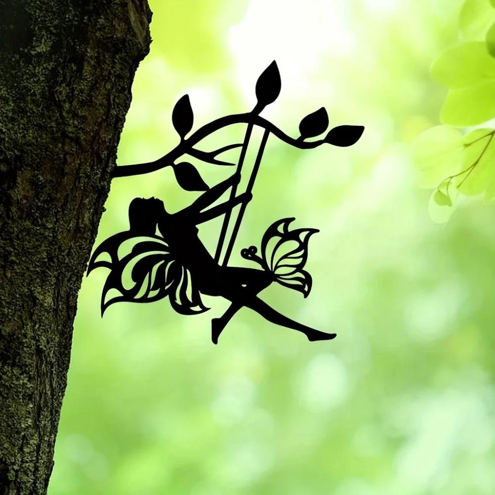 Качающийся эльф на ветке стальной силуэт металлическая настенная живопись: Идеально подходит для подарков на дни рождения, новоселья и украшения на открытом воздухе