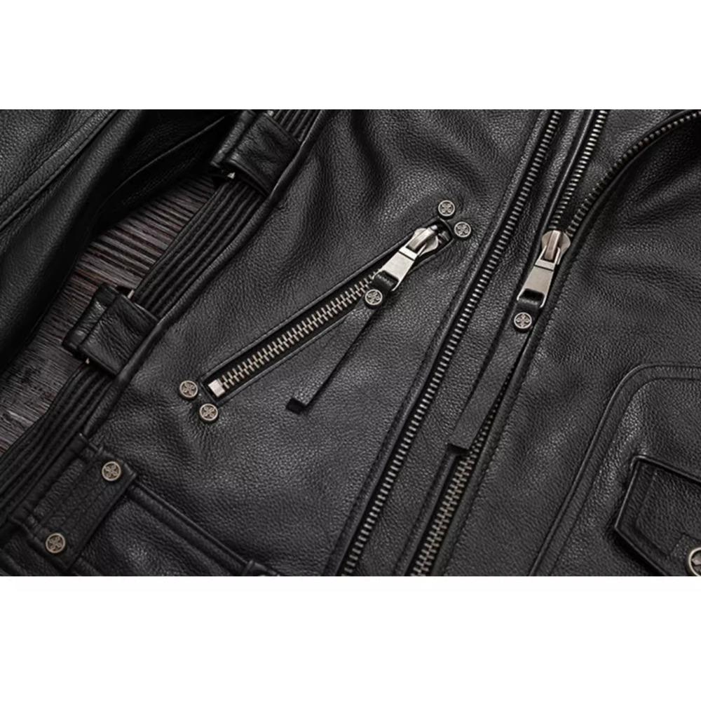 Китайский размер Тяжелая мотоциклетная куртка из натуральной коровьей кожи Верхний слой Повседневный винтажный ретро мото костюм кожаное пальто Зима