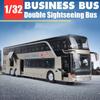 1/32 High Quality Alloy Double Deck Bus Sound Light Metal Diecast Pull Back Simulation Luxury Sightseeing Bus Vehicle Kids Toys
