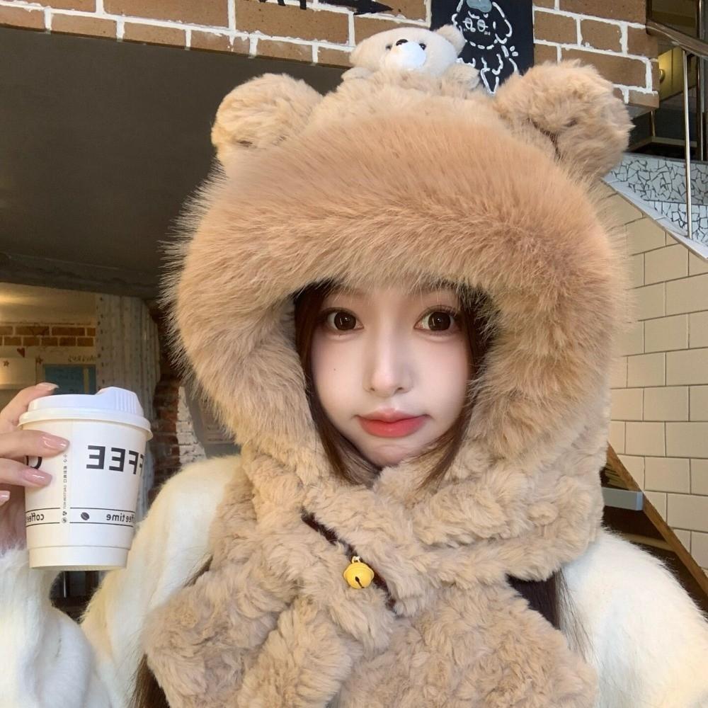2 Piece Warm Lining Winter Hat Scarf Polyester Cycling Ear Protection Hat For Women