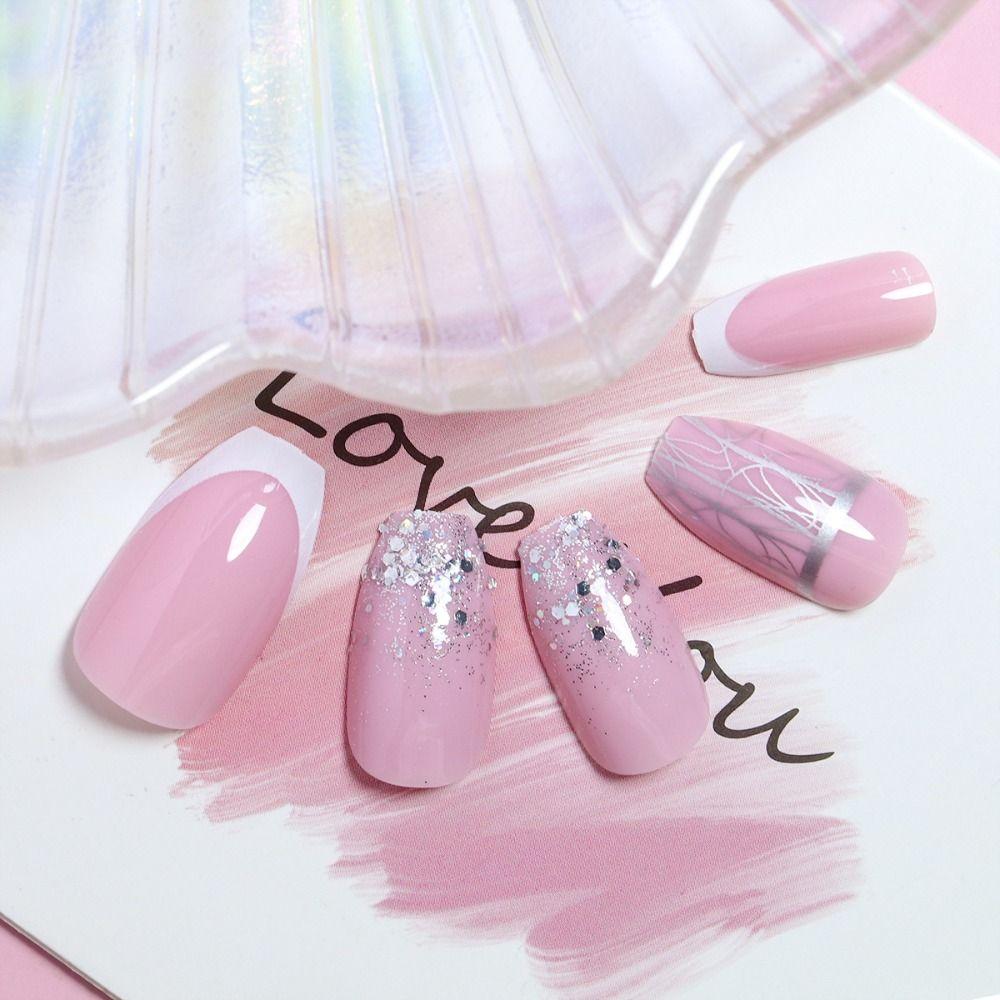 Накладные ногти гробики, накладные ногти, носимый маникюр, типсы для ногтей, модные балеринные накладные ногти, для девушки