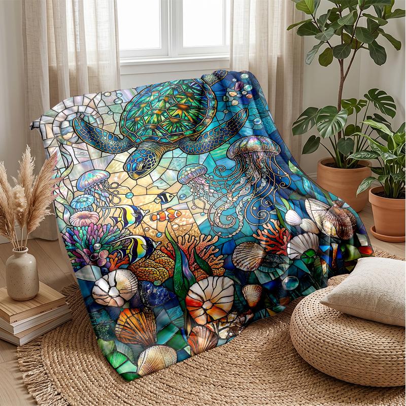 Ocean Life Exploration Theme blanket Lightweight Warm Flannel Blanket Decorative Throw Blanket for Home Decoration