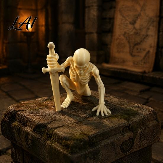 Durable Hard Material Figurine 3D Printed Skeleton with Swords Creative Desktop Ornament Immortal Style Collectibles Swords Statue for Home