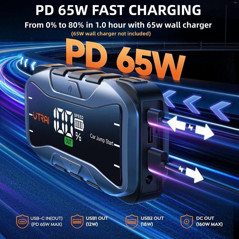 UTRAI 27000mAh Car Jump Starter Power Bank 6000A Car Booster Auto Emergency Starting Device Jump Start for Petrol Diesel