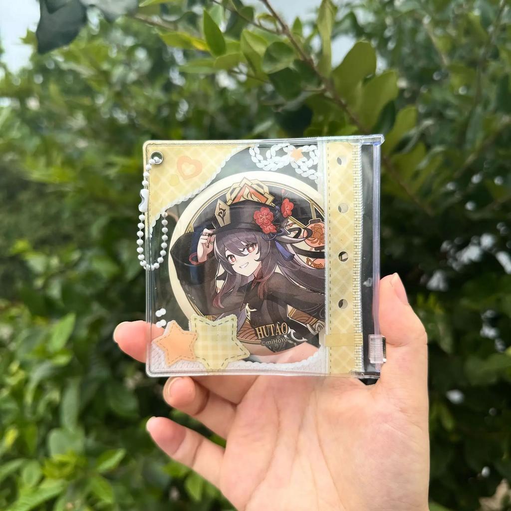 Japanese INS Star Plaid PVC Badge Holder 58~78mm Round Pin Badge Beautify Transparent Display Pocket Cute Cartoon Bag Pendant