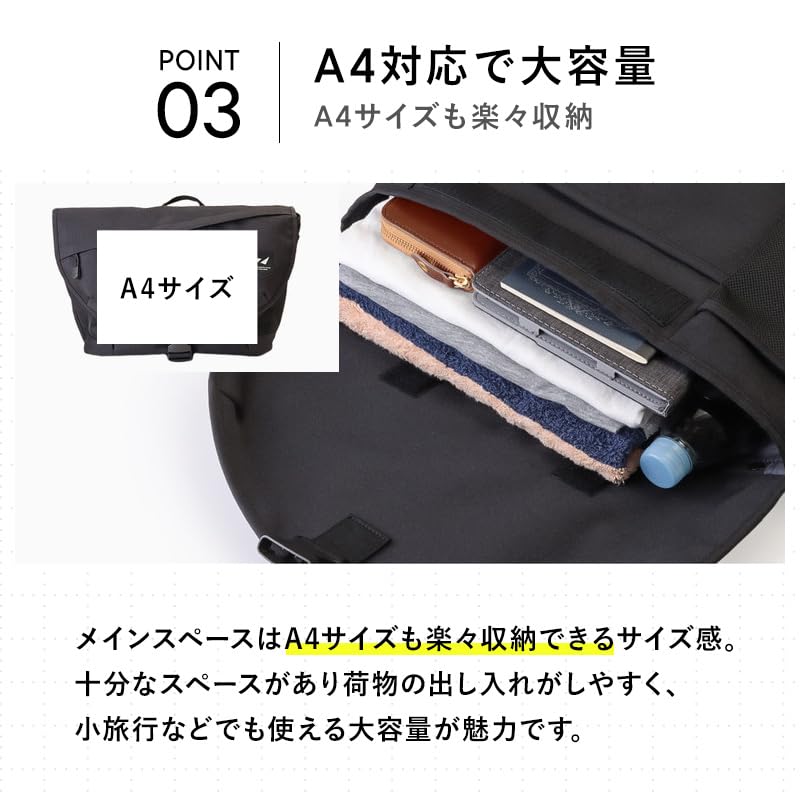 ZERO CRASH A4 Messenger Large Crossbody Shoulder Bag Men's Bag, Capacity, Water-Repellent, Lightweight, [12-1709K] (Blue)