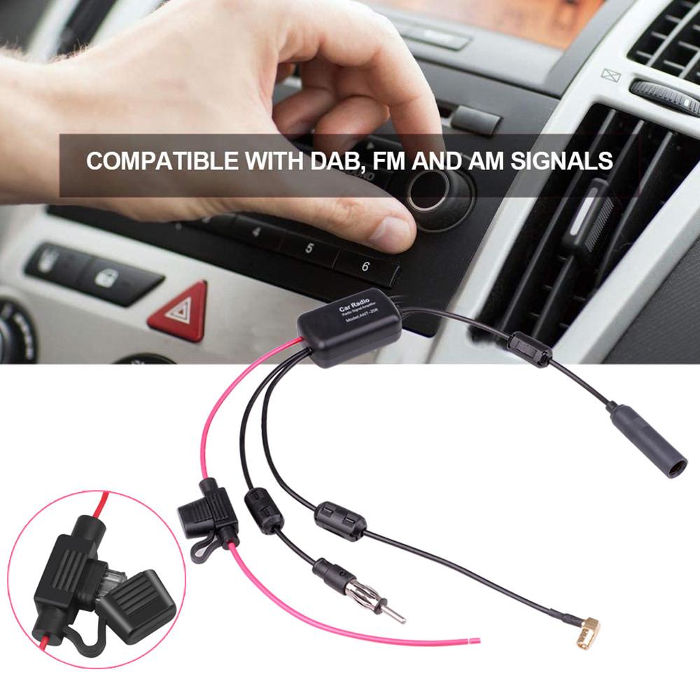 KEBIDUMEI Universal DAB+Car Stereo Antenna Aerial Splitter Cable Adapter Radio Signal Amplifier Antenna Signal Booster FM/AM Kit
