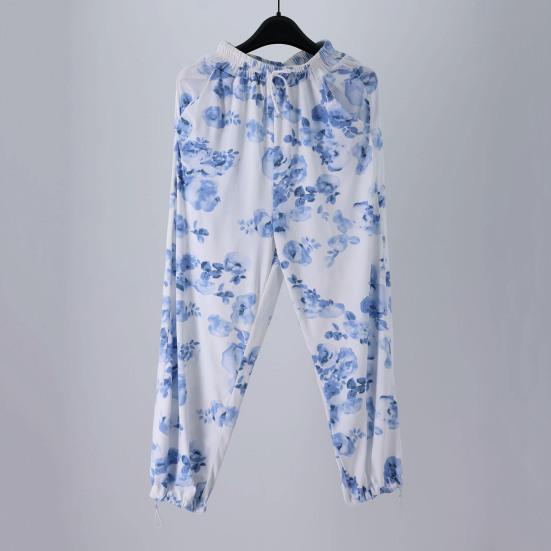 Женский костюм из двух предметов, брюки на талии, дышащая камзол, широкие брюки с цветочным принтом и v-образным вырезом на эластичной резинке и спагетти